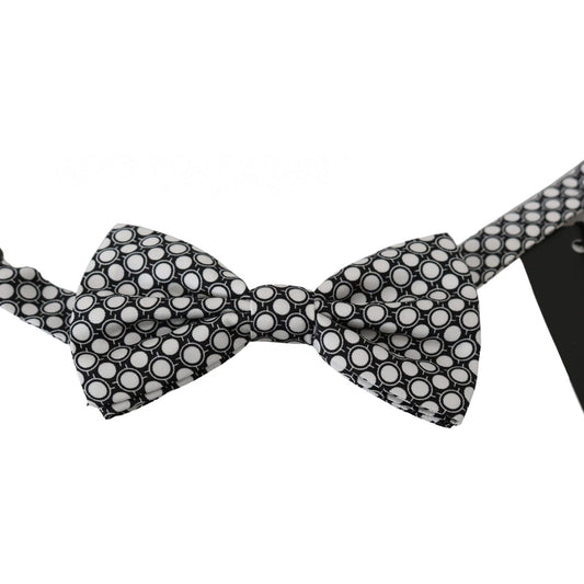 Dolce & Gabbana Elegant Black White Circle Silk Bow Tie Bow Tie Dolce & Gabbana Gray
