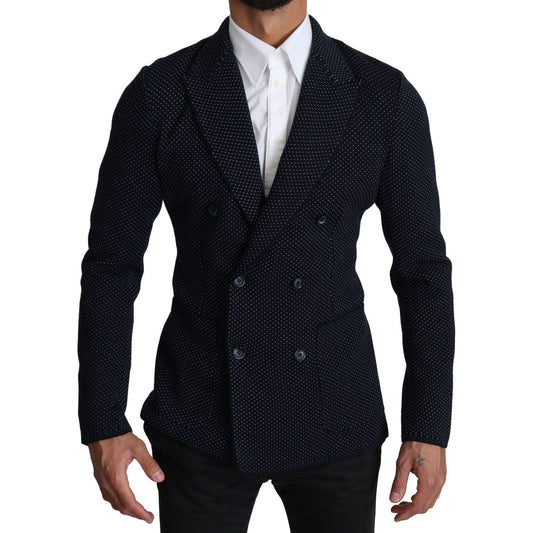Dolce & Gabbana Elegant Dark Blue Dotted Slim-Fit Blazer Dolce & Gabbana Black