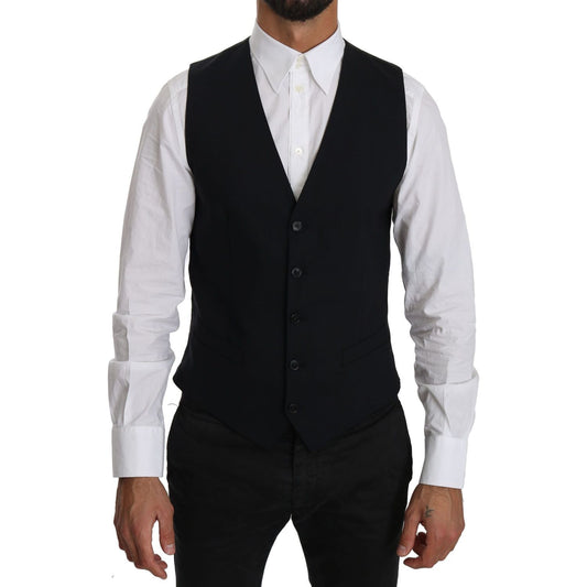 Dolce & Gabbana Elegant Blue Formal Wool-Blend Dress Vest Dolce & Gabbana Black