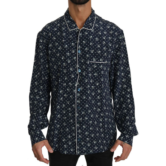 Dolce & Gabbana Silken Elegance: Blue Skull Print Lounge Shirt Dolce & Gabbana Black