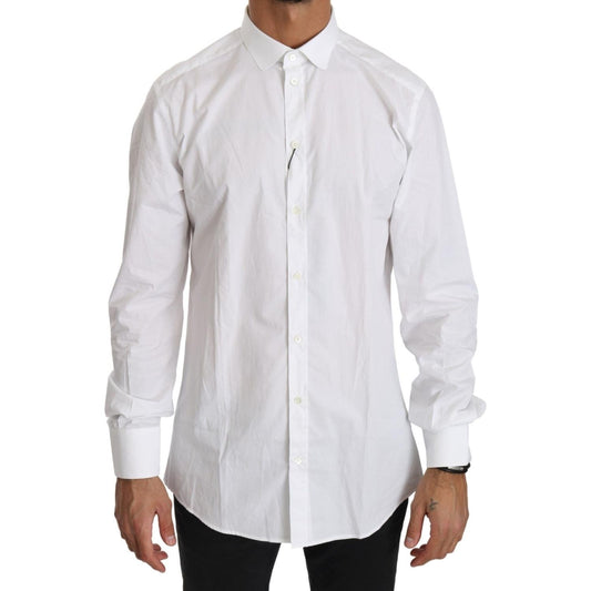 Dolce & Gabbana Elegant White Cotton Gold Fit Shirt MAN TOPS AND SHIRTS Dolce & Gabbana Light Gray