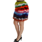 Dolce & Gabbana Red Blue High Waist Mini Feather Skirt