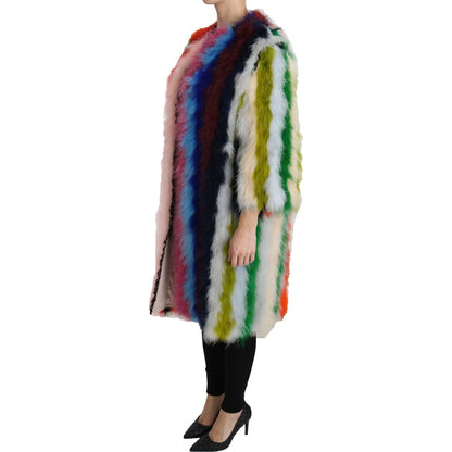 Dolce & Gabbana Multicolor Turkey Feather Cape Fur Coat