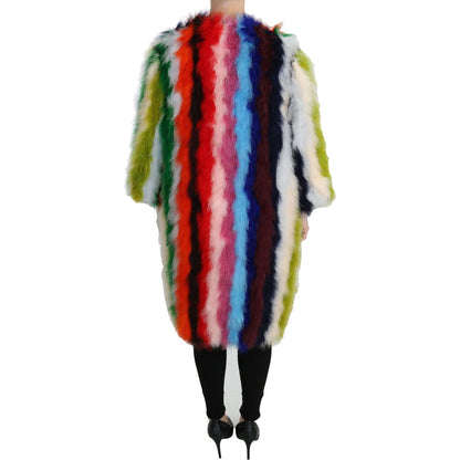 Dolce & Gabbana Multicolor Turkey Feather Cape Fur Coat