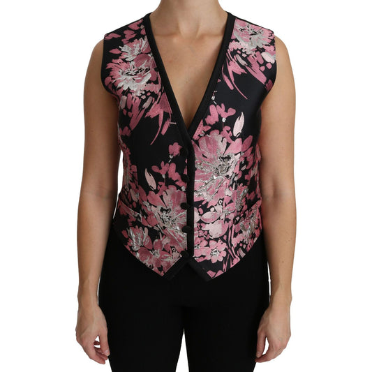Dolce & Gabbana Elegant Floral Brocade Plunging Vest Top Dolce & Gabbana Rosy Brown