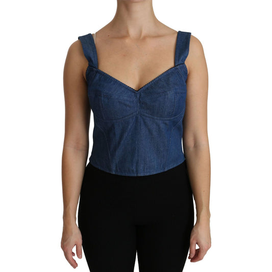 Dolce & Gabbana Elegant Sleeveless Bustier Top in Blue Dolce & Gabbana Rosy Brown