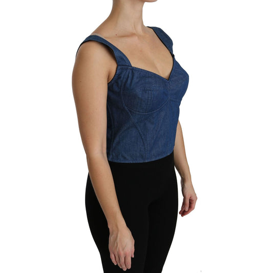 Dolce & Gabbana Elegant Sleeveless Bustier Top in Blue Dolce & Gabbana Dark Slate Gray