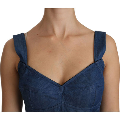 Dolce & Gabbana Blue Sleeveless Bustier Blouse Cotton Top