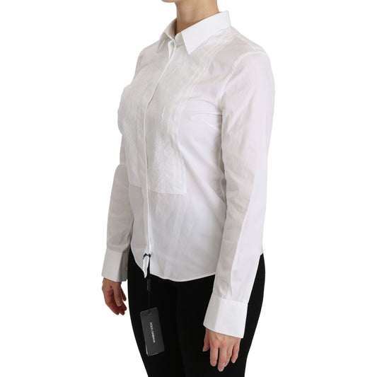Dolce & Gabbana Elegant White Collared Long Sleeve Polo Top Dolce & Gabbana Light Gray