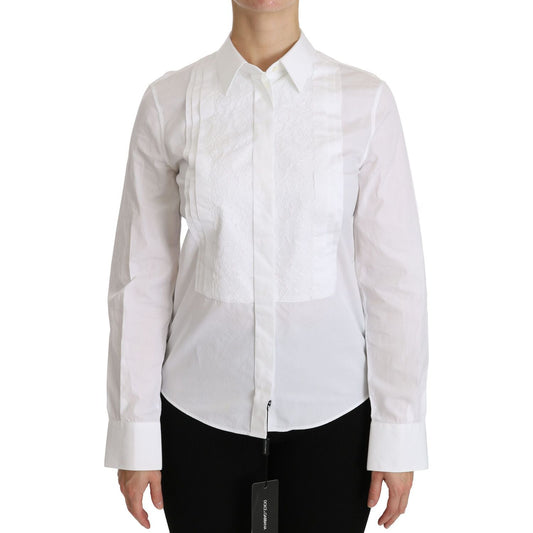 Dolce & Gabbana Elegant White Collared Long Sleeve Polo Top Dolce & Gabbana Light Gray