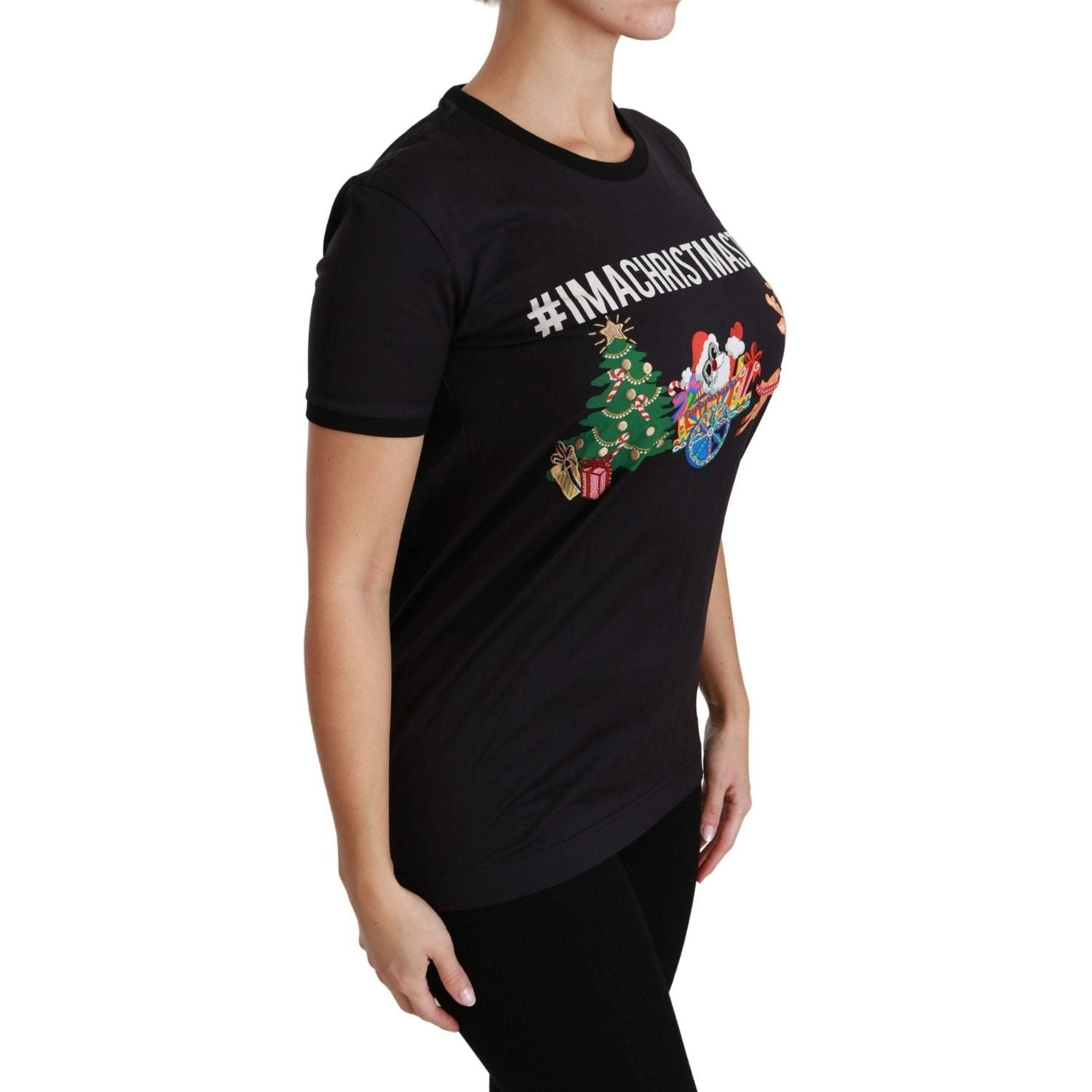 Dolce & Gabbana Black #ImAChristmasTree Crewneck Top T-shirt