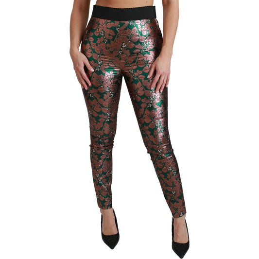 Dolce & Gabbana Elegant Bronze Leaf Metallic Trousers Dolce & Gabbana Dark Slate Gray