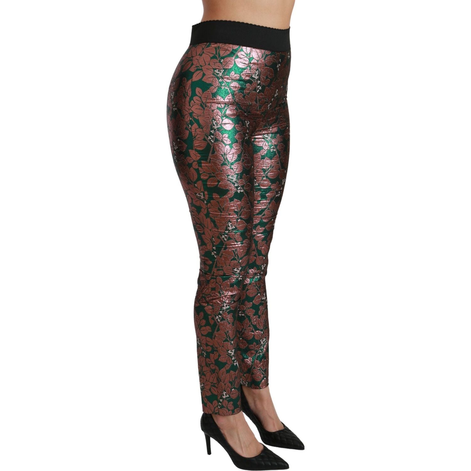 Dolce & Gabbana Green Bronze Leaf Tights Skinny Pants