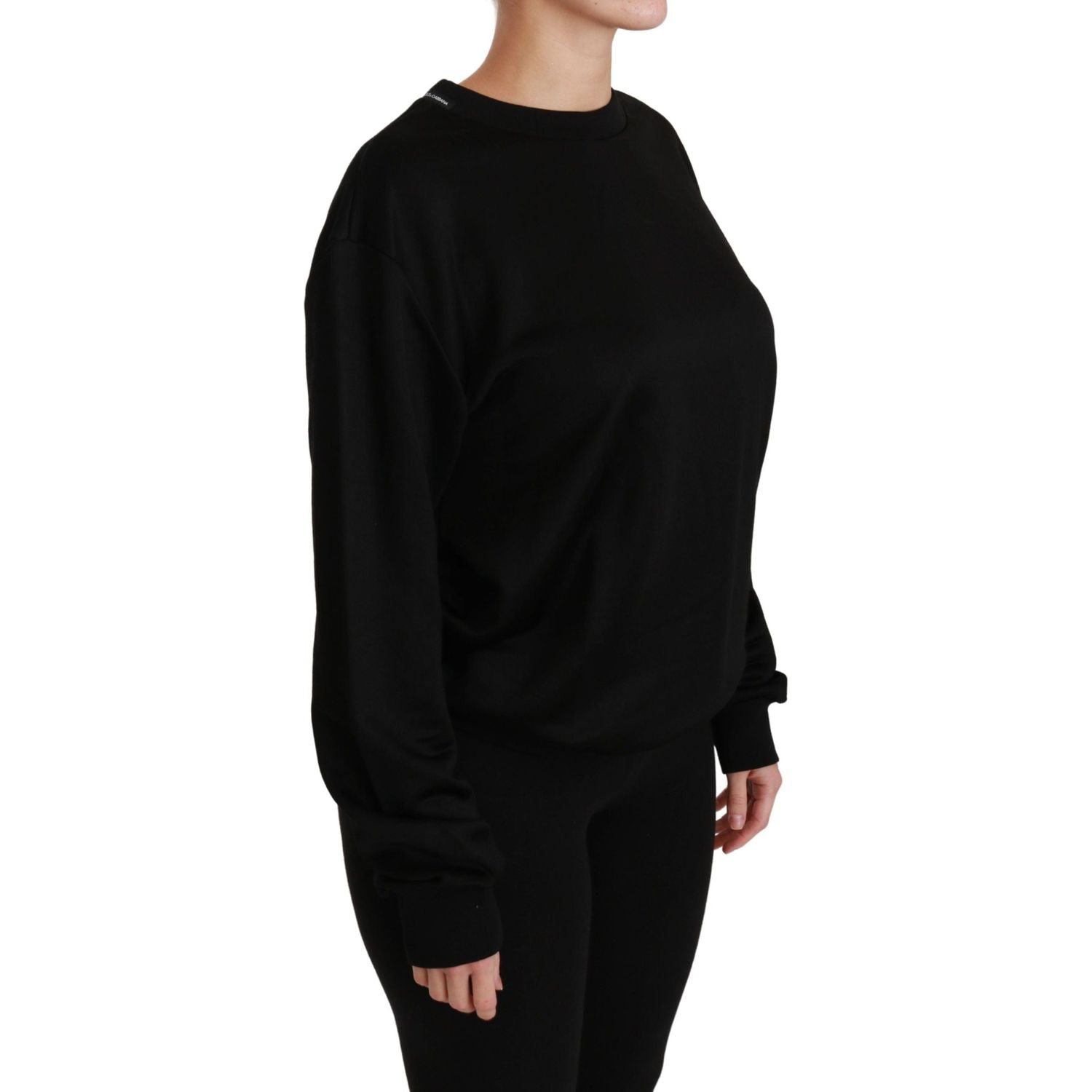Dolce & Gabbana Black Cotton Crewneck Pullover Sweater