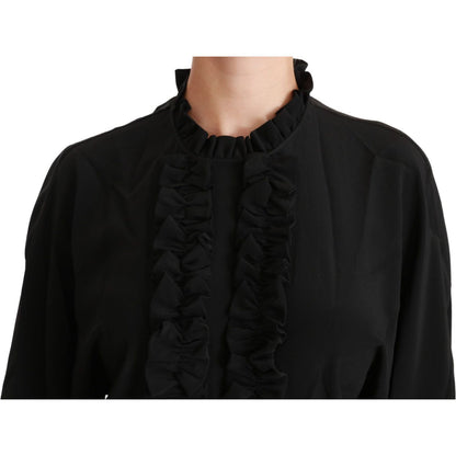 Dolce & Gabbana Black Silk Shirt Ruffled Top Blouse