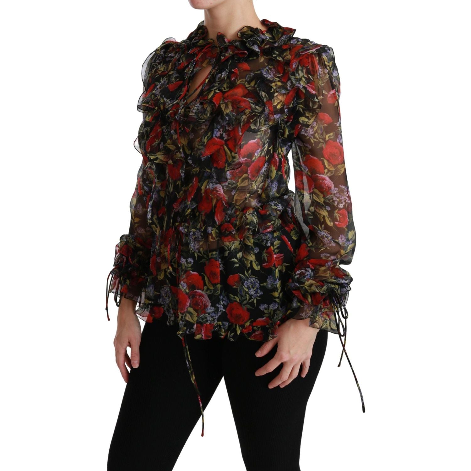 Dolce & Gabbana Black Floral Roses Blouse Silk Top