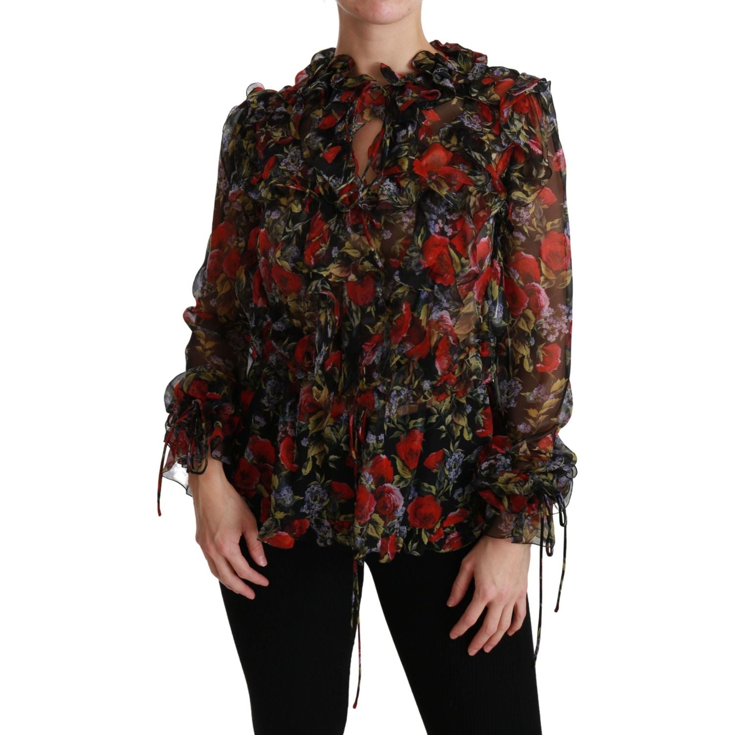 Dolce & Gabbana Black Floral Roses Blouse Silk Top
