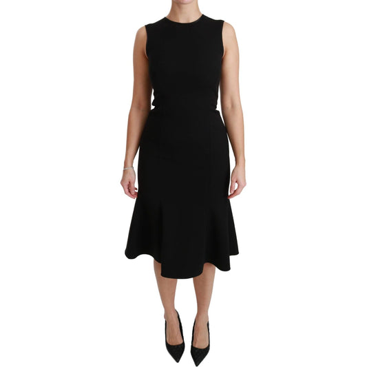 Dolce & Gabbana Black Fit Flare Wool Stretch Sheath Dress WOMAN DRESSES