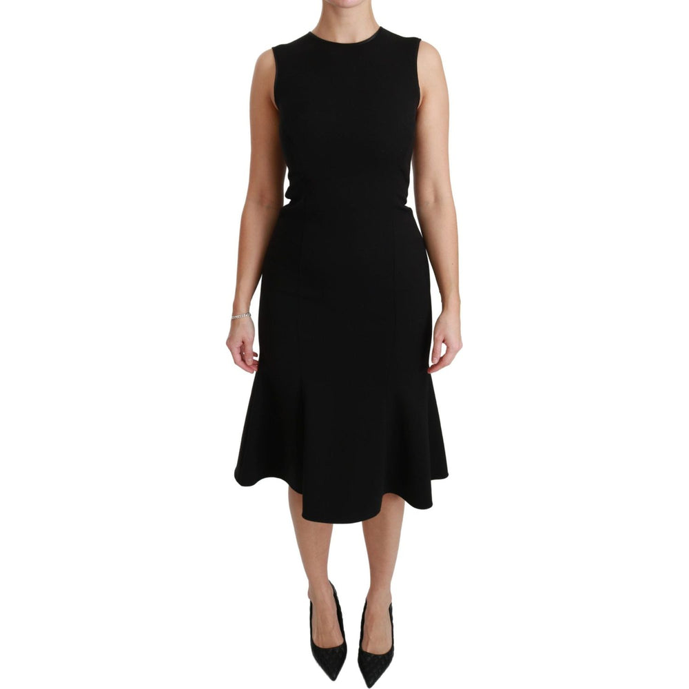 Dolce & Gabbana Black Fit Flare Wool Stretch Sheath Dress DR2453-36