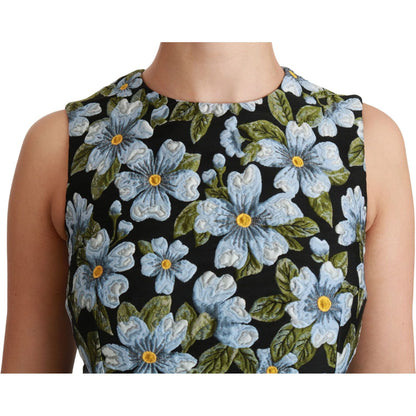 Dolce & Gabbana Blue Floral Brocade Gown Shift Dress