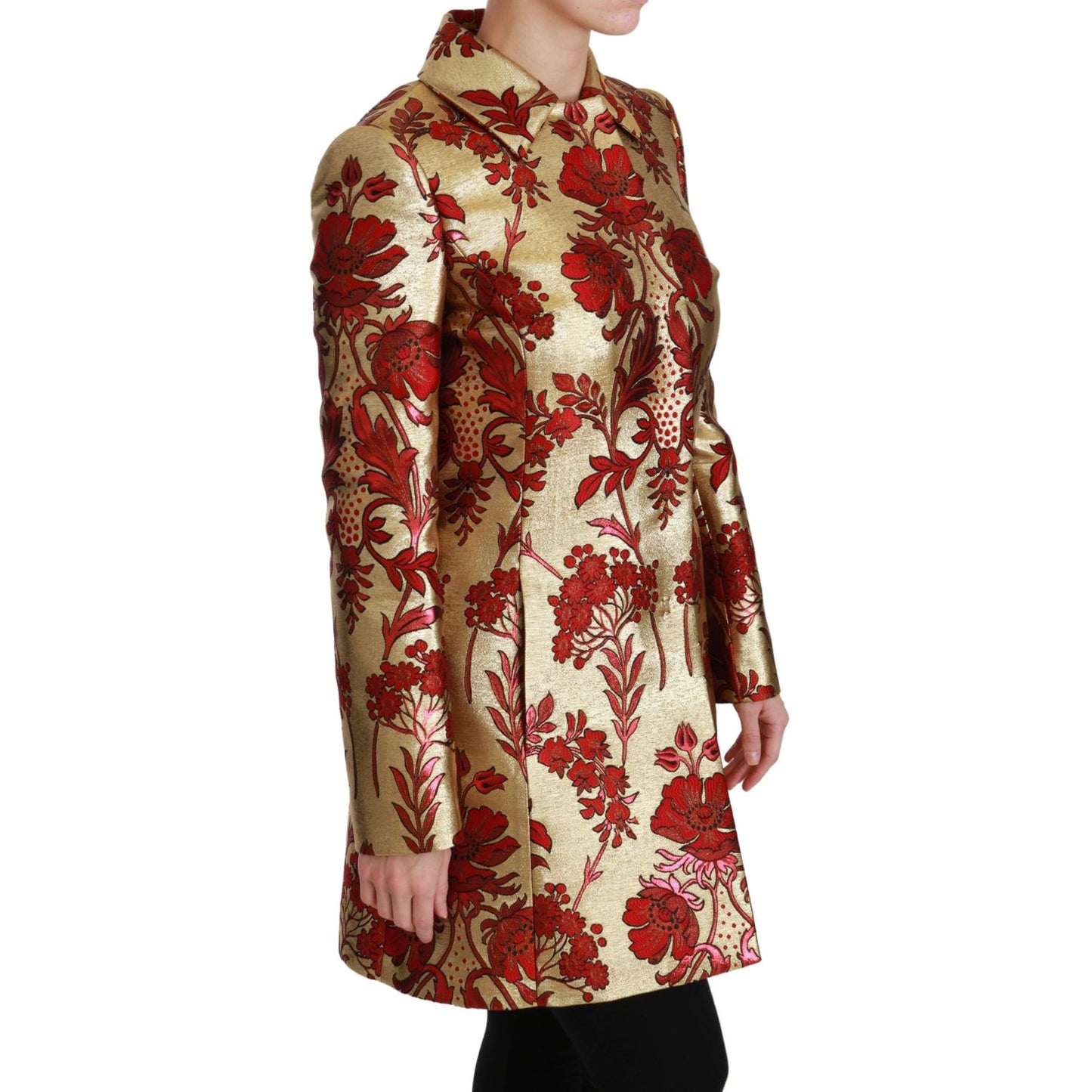 Dolce & Gabbana Red Gold Floral Brocade Cape Coat Jacket