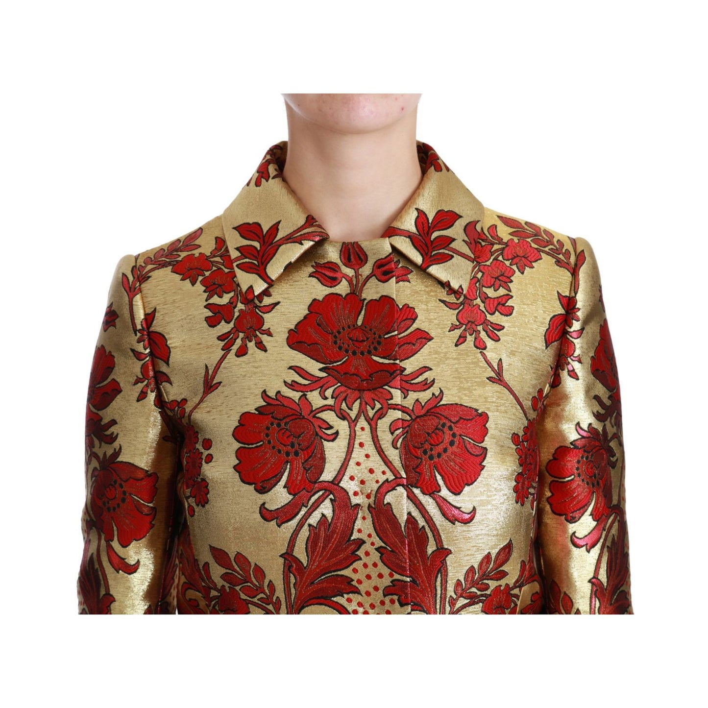 Dolce & Gabbana Red Gold Floral Brocade Cape Coat Jacket