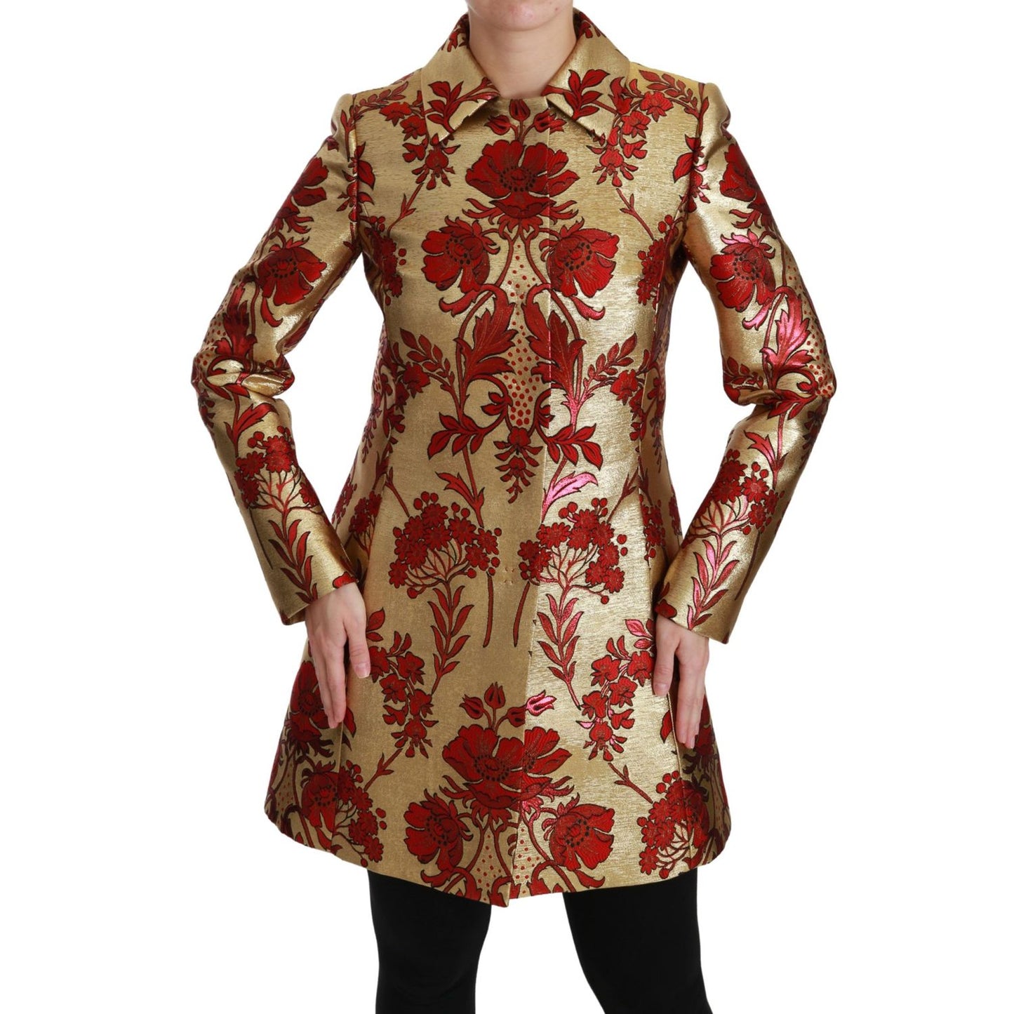 Dolce & Gabbana Red Gold Floral Brocade Cape Coat Jacket
