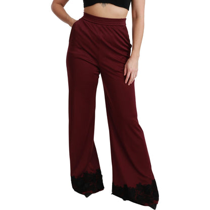Dolce & Gabbana Black Lace High Waist Wide Leg Maroon Pants