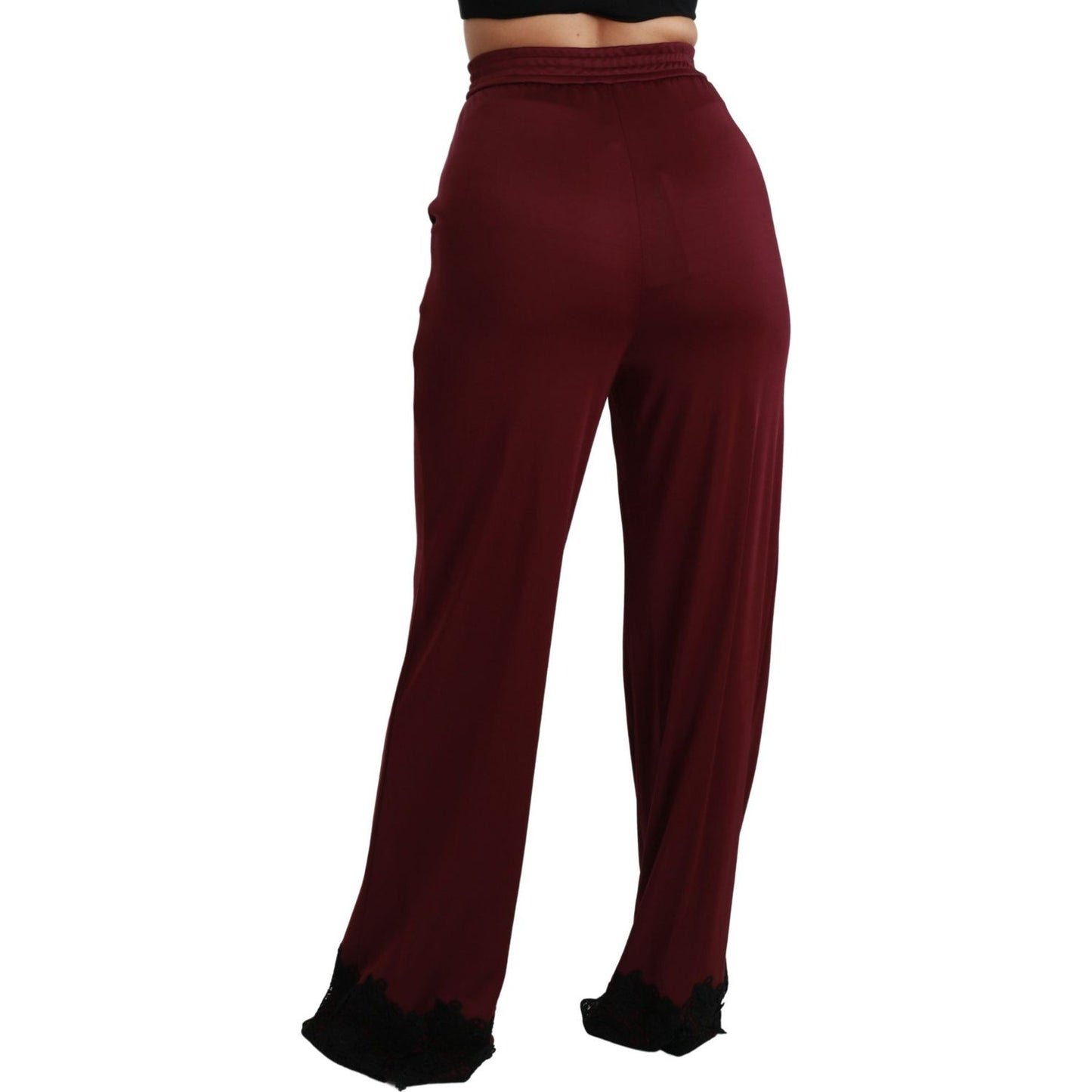 Dolce & Gabbana Black Lace High Waist Wide Leg Maroon Pants