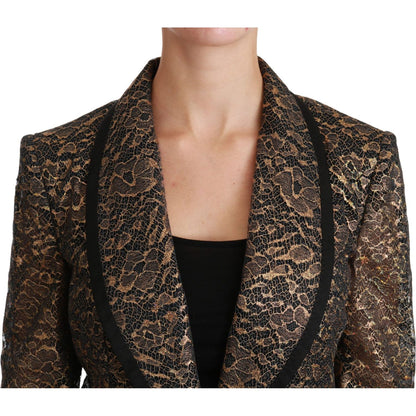 Dolce & Gabbana Gold Black Lace Blazer Coat Floral Jacket