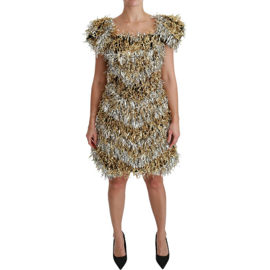 Dolce & Gabbana Elegant Silver Layered Shift Mini Dress Dolce & Gabbana Dim Gray