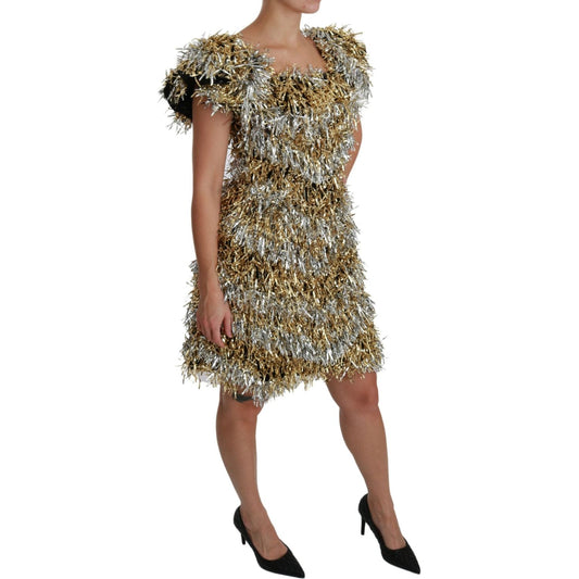 Dolce & Gabbana Elegant Silver Layered Shift Mini Dress Dolce & Gabbana Dim Gray