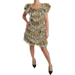 Dolce & Gabbana Silver Gold Sheath Mini Shift Gown Dress