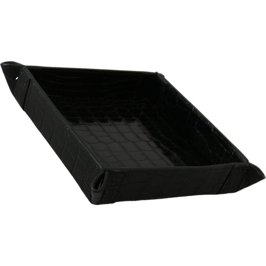 Dolce & Gabbana Elegant Black Exotic Skin Entry Tray Dolce & Gabbana Black