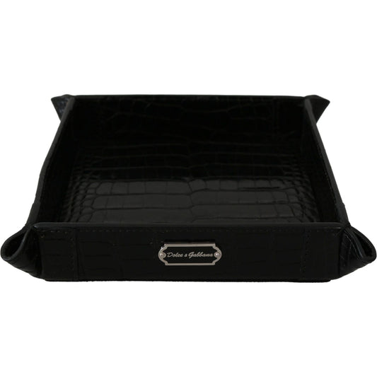 Dolce & Gabbana Elegant Black Exotic Skin Entry Tray Dolce & Gabbana Black