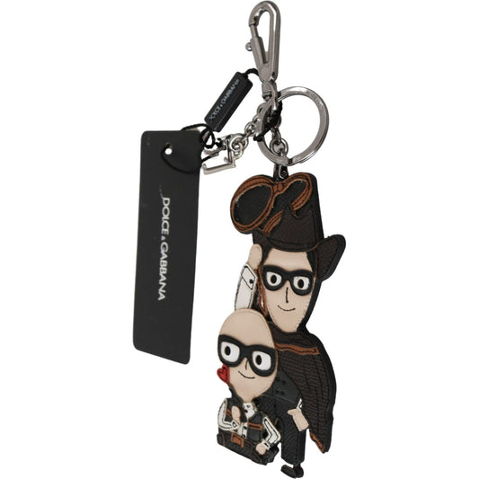 Dolce & Gabbana Chic Leather-Trim Keychain with Brass Accents Keychain Dolce & Gabbana Dark Slate Gray
