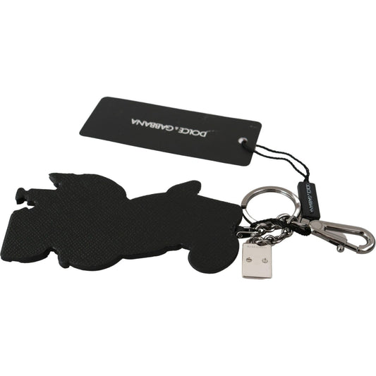 Dolce & Gabbana Chic Leather-Trim Keychain with Brass Accents Keychain Dolce & Gabbana Dark Slate Gray