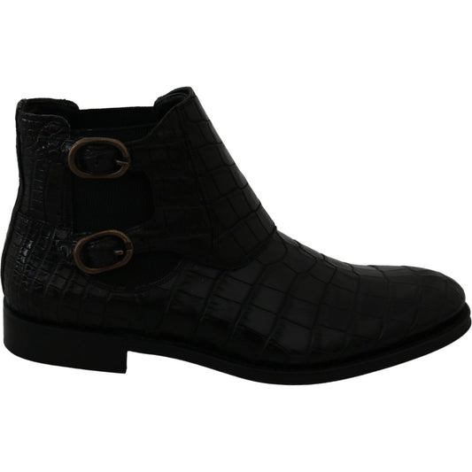 Dolce & Gabbana Black Crocodile Leather Derby Boots Shoes