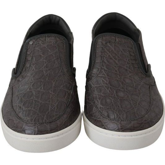 Dolce & Gabbana Elegant Gray Caiman Leather Loafers Dolce & Gabbana Dark Slate Gray