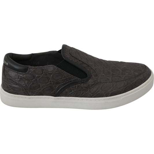 Dolce & Gabbana Elegant Gray Caiman Leather Loafers Dolce & Gabbana Dark Slate Gray