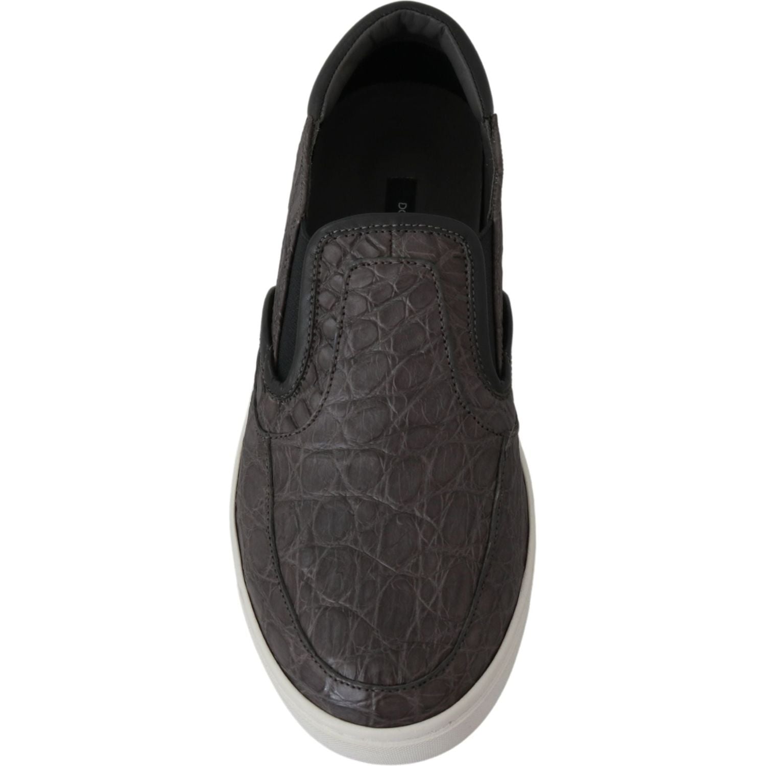 Dolce & Gabbana Gray Leather Flat Caiman Mens Loafers Shoes