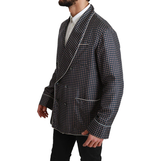 Dolce & Gabbana Elegant Navy Silk Double Breasted Coat Coats & Jackets Dolce & Gabbana Black
