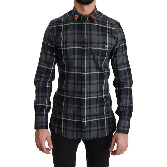 Dolce & Gabbana Elegant Gray Checkered Martini Dress Shirt Dolce & Gabbana Dark Slate Gray