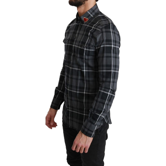 Dolce & Gabbana Elegant Gray Checkered Martini Dress Shirt Dolce & Gabbana Black