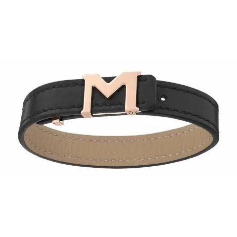 Alt Tag: MONTBLANC LEATHER Mod. M LOGO unisex bracelet in official box, made of high-quality leather with stylish M logo.