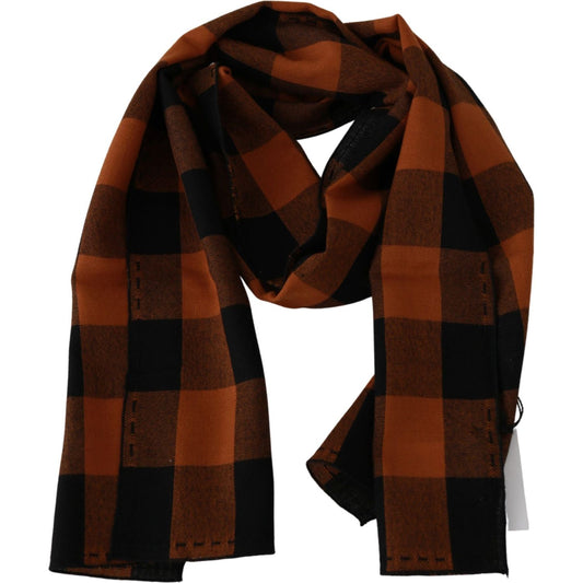 Costume National Chic Orange Check Wool Blend Scarf Costume National Black