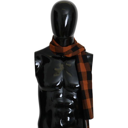 Costume National Chic Orange Check Wool Blend Scarf Costume National Black
