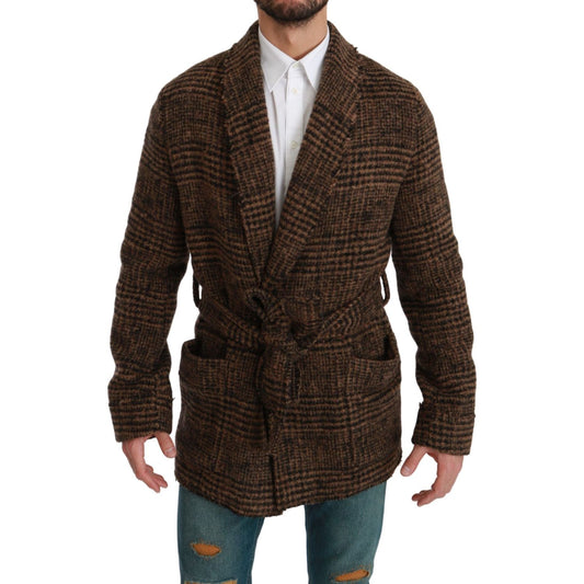 Dolce & Gabbana Elegant Brown Alpaca Blend Belted Cape Jacket Coats & Jackets Dolce & Gabbana Dark Slate Gray