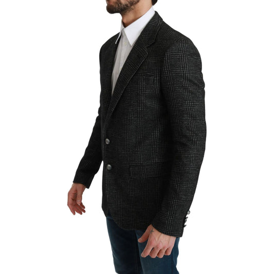 Dolce & Gabbana Elegant Gray Plaid Slim Fit Blazer Dolce & Gabbana Black