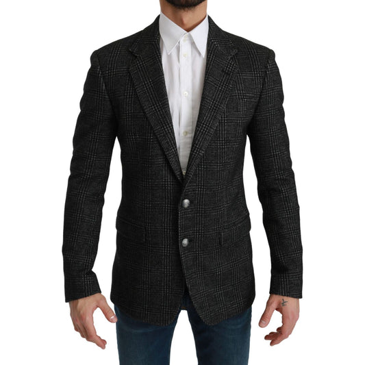 Dolce & Gabbana Elegant Gray Plaid Slim Fit Blazer Dolce & Gabbana Black